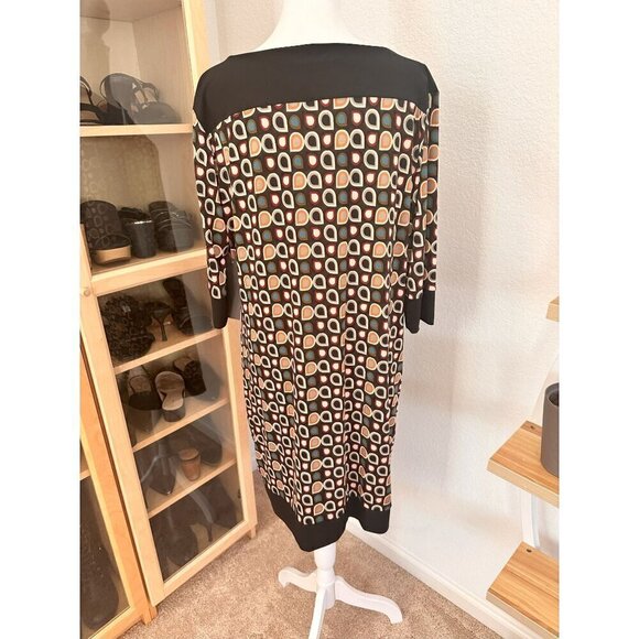 Audrey Whitmore Sheath Midi Dress L/XL 3/4 Sleeves Multicolor Geo Retro Work NWT - Picture 4 of 8